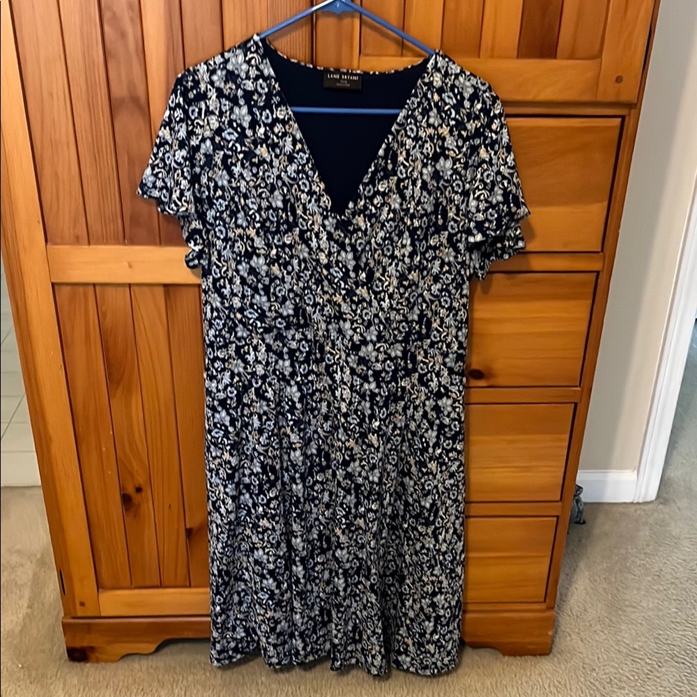 Lane Bryant Blur, tan and White Flutter Sleeve Midi Sundress